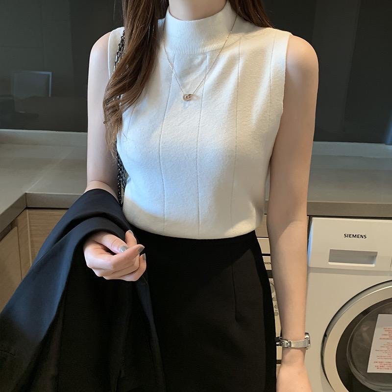 Turtleneck Wanita Tanktop Rajut AMANDA Garis Tengtop Tank Top Blouse Korean Lexbong Spandex Knit