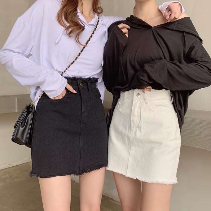 rok jeans pendek wanit /highwaist/rok mini/short skirt/rok jeans putih