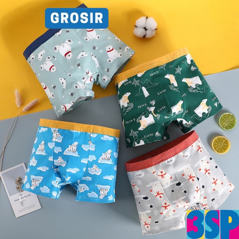 3SP | UWR81 Celana Dalam Boxer Anak Bahan Katun Karakter Beruang Boys Panties Boxer Anak Cowok