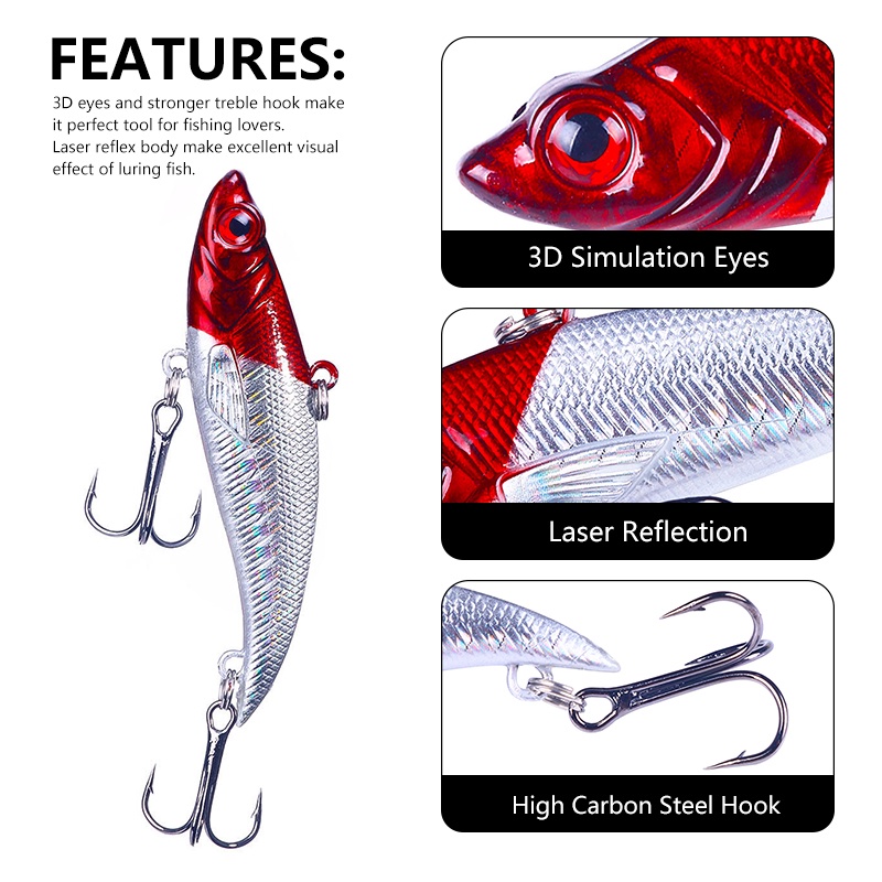 Hengjia 1pc Umpan Pancing VIB Casting Fishing Lure Tiruan Bentuk Ikan 7.5cm / 12.8g Sinking Bait Bahan Plastik Rattling Vibration Bait Fishing Gear