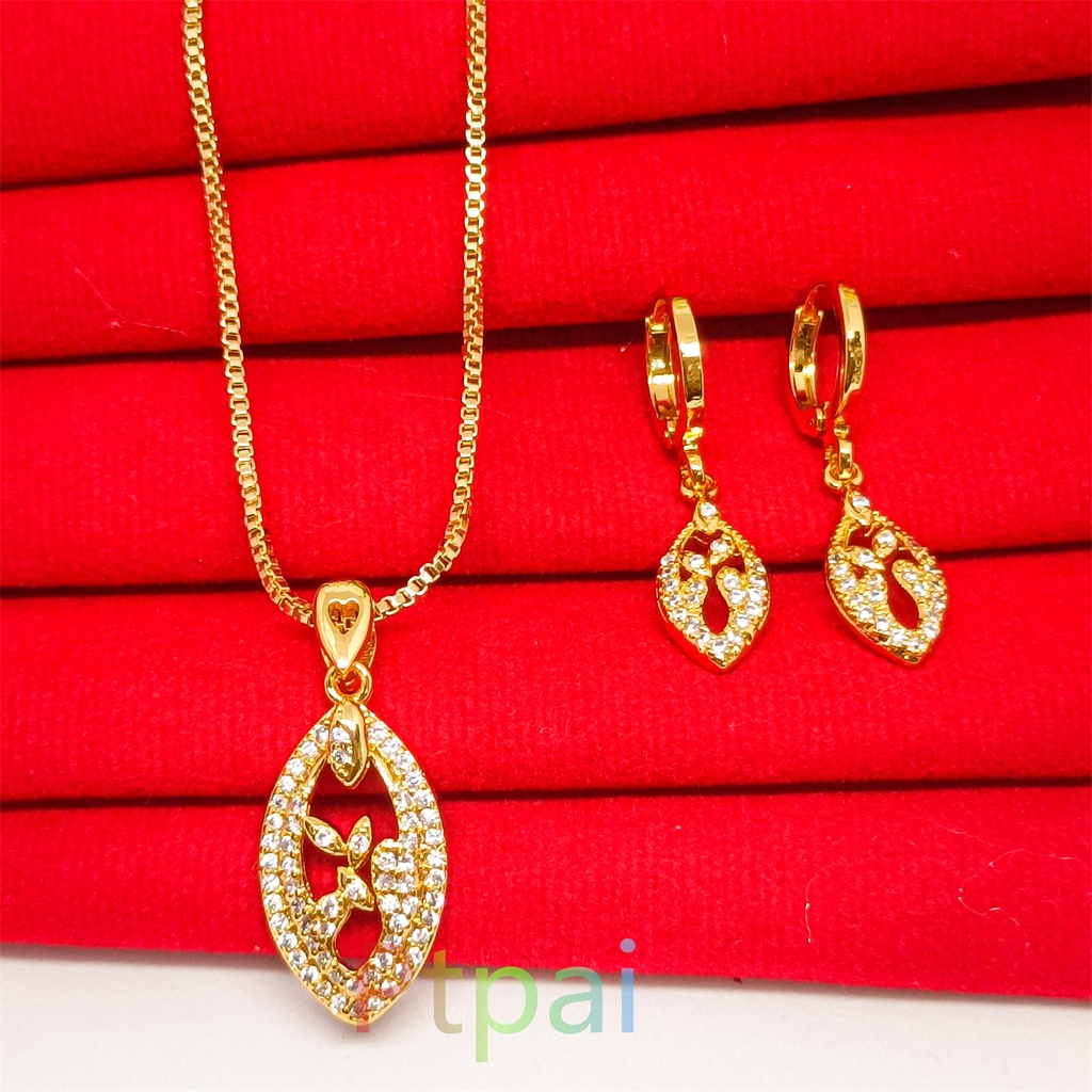 Set kalung Titaniun dan anting wanita, hadiah kelas atas untuk pacar Set Perhiasan Lapis Emas 24K