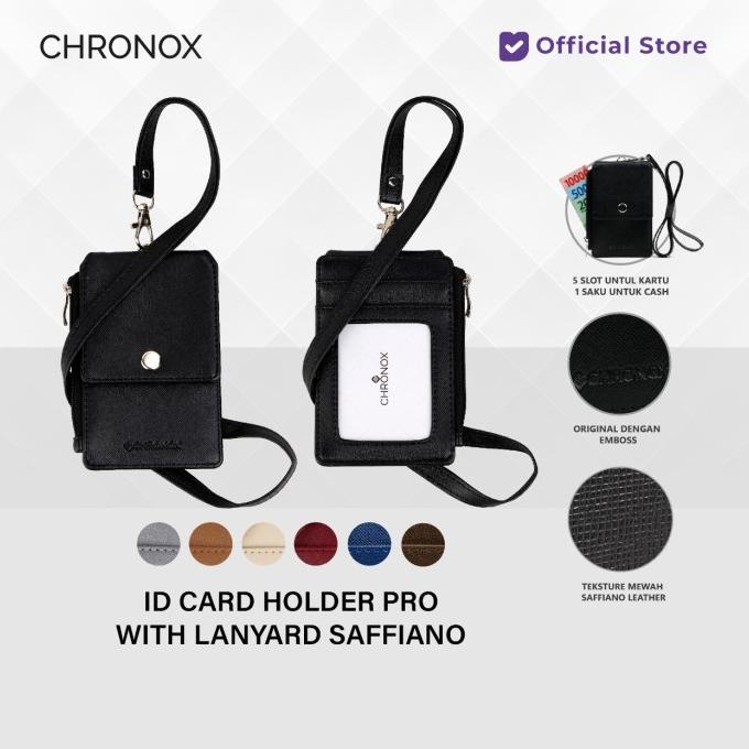 

CHRONOX Lanyard Kulit Pria Wanita Saffiano ID Card Holder - AVERY PRO