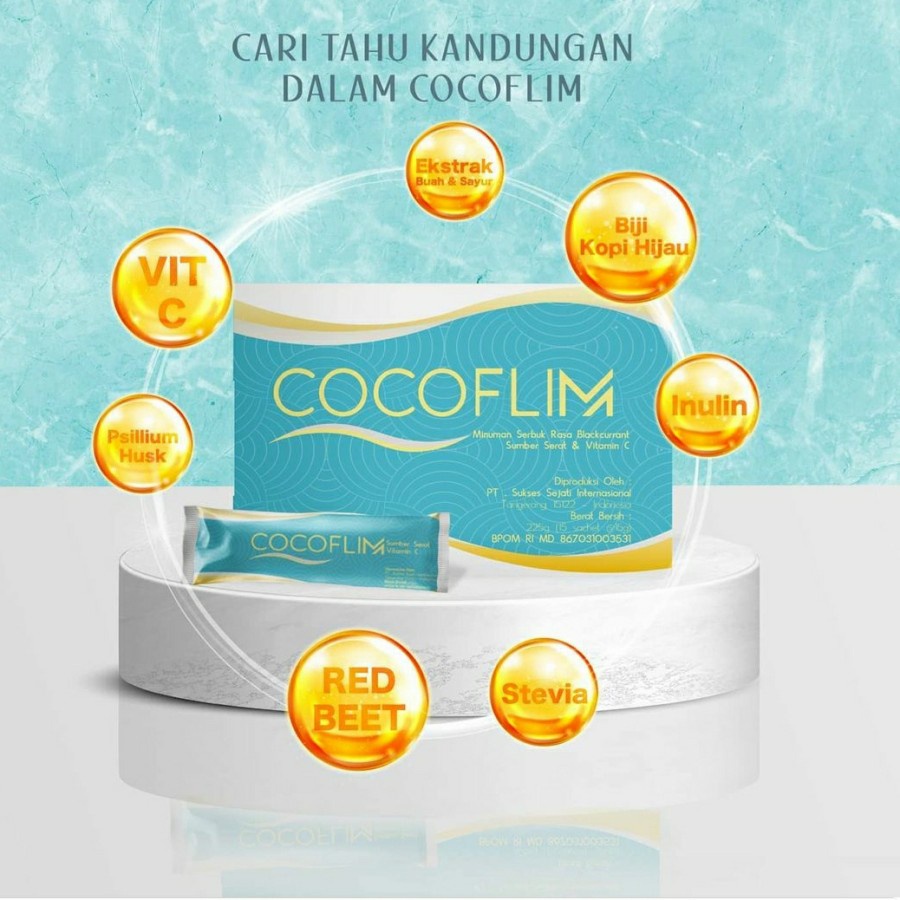 COCOFLIM 1 Box 15 Sachet Halal BPOM / Coco Slim Coco Flim Fiber Minuman Serat Pelangsing Diet Detoxs Pelancar BAB / Original 100%