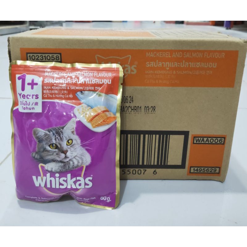 Whiskas Pouch 1+Mackerel Salmon 24pcs