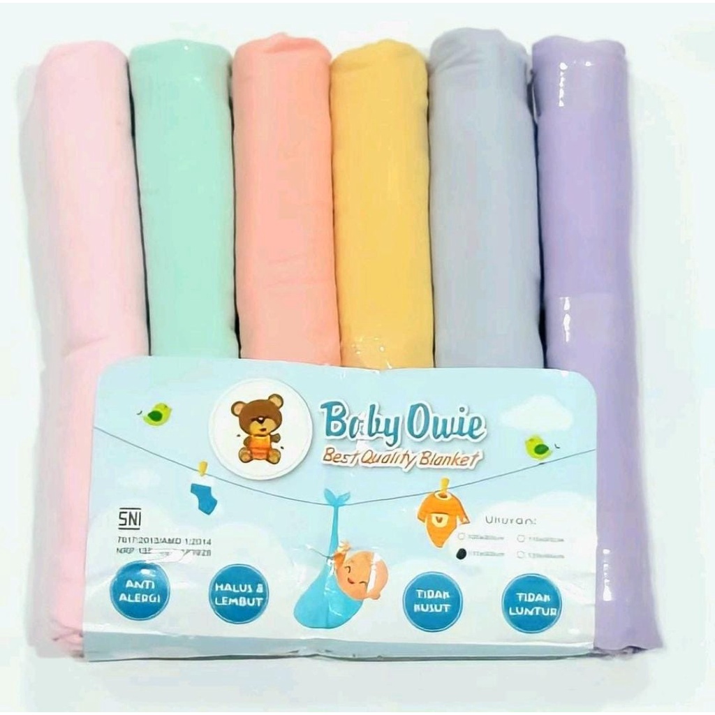 6 Pcs (1/2 Lusin) Bedong Bayi 90x100cm 90x115cm Rainbow BABY OWIE FLOWER POLOS Halus Bedong Set / Alas Tidur 1 PACK