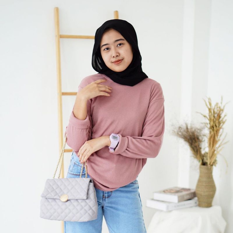 Kaos Rib Premium tebal / Kaos wanita lengan panjang / Baju  Sweater lucu