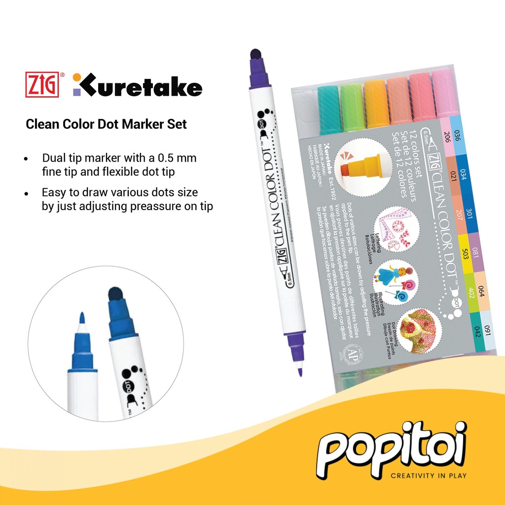 

ZIG Kuretake Clean Color Dot Dual Tip Marker 4 6 12 Set Spidol Warna Bujo Craft Unik TC-6100 6800 Metallic