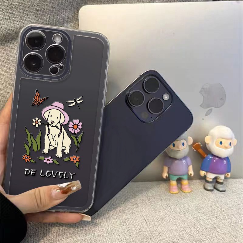 IPHONE Bite Bunga Anjing Transparan Lembut Casing Ponsel Kompatibel Untuk Iphone14 13 12 11 Pro XS Max8 7 Plus XR X Casing Silikon TPU Shockproof Cover