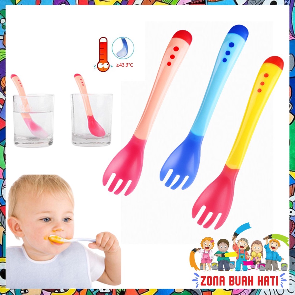 ZBH Sendok Makan Bayi Garpu Sensor Panas Silikon Peralatan Makan Bayi Bpa Free Bahan Silikon Lembut