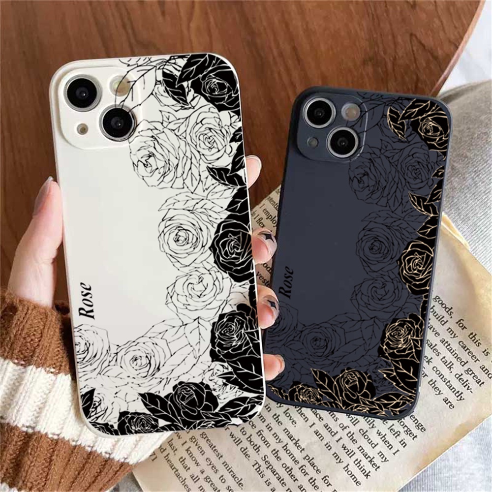 Rose Case Realme C53 C55 Realme 10 C33 C35 C21Y C25Y C21 RealmeC11 C25 C17 C15 C12 C3 C2 Realme 8i 7i 5 5i 6i 6 Pro 7 Pro Hitam Putih Garis Simple Lembut Silikon Anti Rontok Case MAGT