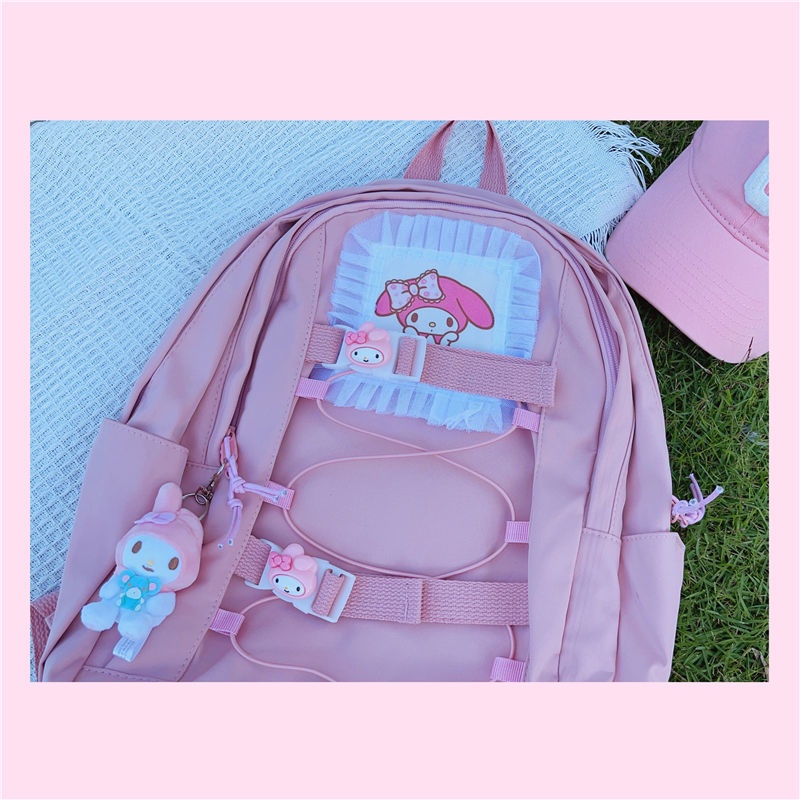 Sera [Black Cat Home] Jepang pink Melody ransel kartun lucu tas sekolah kampus ransel kasual siswa sekolah menengah