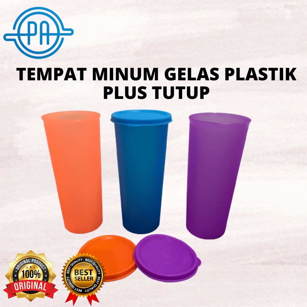 TEMPAT MINUM GELAS PLASTIK PLUS TUTUP WARNA WARNI TUMBLER PLASTIK