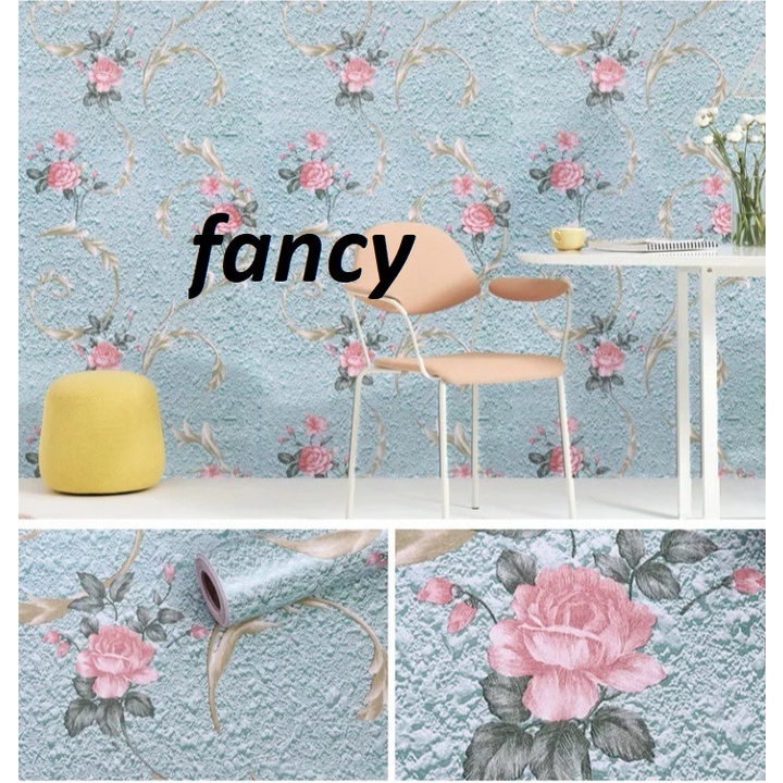 Wallpaper Dinding Motif BUNGA MAWAR PINK DASAR HIJAU 10m x 45cm