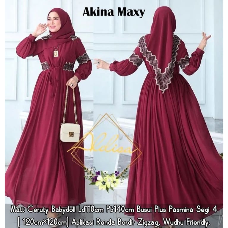 Akina Syari Gamis Set Khimar Busana Muslim Wanita Terbaru Baju Kondangan Wanita Kekinian Setelan Wanita Jumbo Ceruty Babydoll