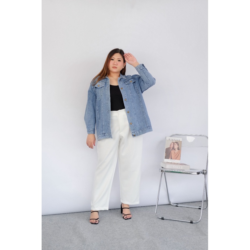 BIGWELL JAKET JEANS PANJANG - JAKET JEANS WANITA BIGSIZE - JAKET WANITA JUMBO