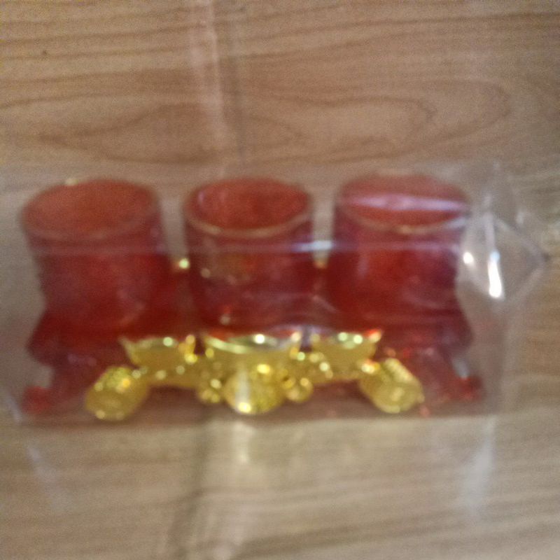 CUCI GUDANG Cangkir Teh Seloki Sembahyang ada Dudukan Mewah 1 Set 3 Pcs (Ti Kong) (Thian Gong) (doub