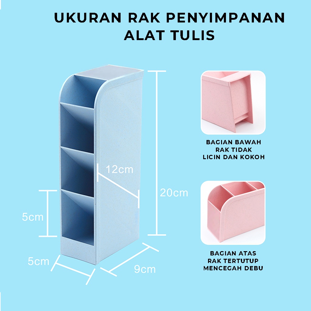 Rak Pensil Mini 4 Sekat Wadah Tempat Alat Tulis Storage Box Pulpen Spidol Kotak Penyimpanan Pencil Pena Gunting Lain Nya Rapi Anti Slip | GROSIRXPRESS