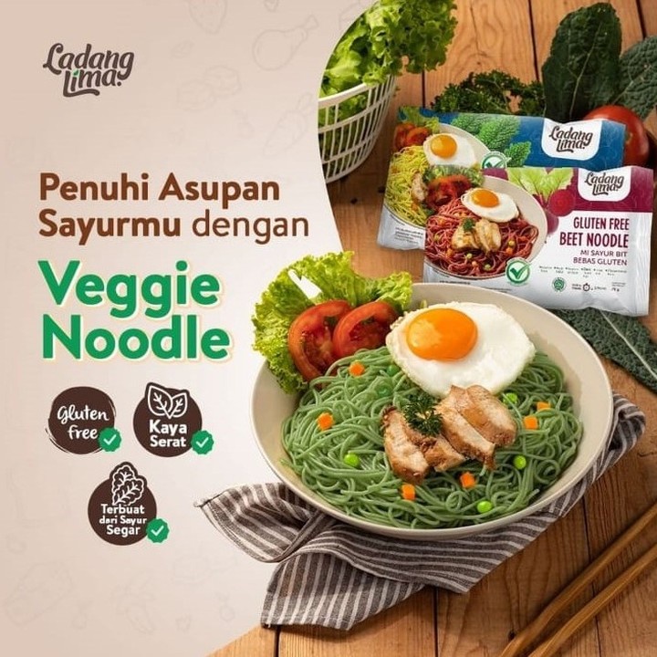 Ladang Lima Veggie Noodle - Mie Sehat Gluten Free Kaya Serat - Mocaf Kemasan 76gr