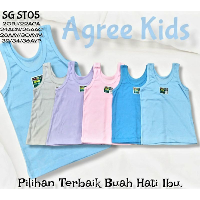 SINGLET ANAK AGREE KIDS SG.810/SG-ST.05/SG-04 HARGA PER 6.Biji SINGLET ANAK PEREMPUAN LAKI-LAKI PUTIH KATUN SERAP KERINGAT