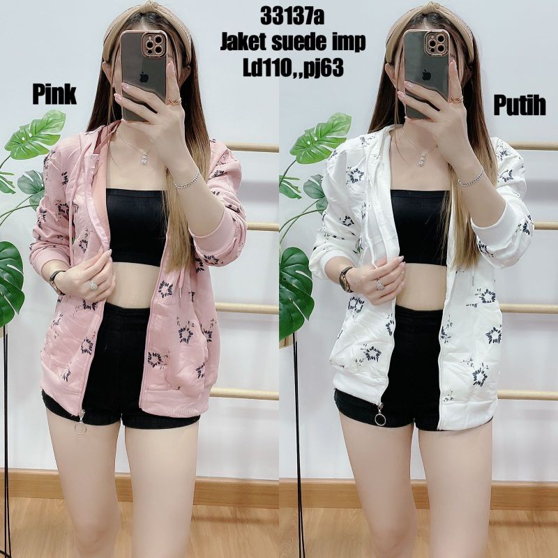 [REALPIC] [BSIC] JAKET SUEDE WANITA IMPORT TANGAN PANJANG MOTIF