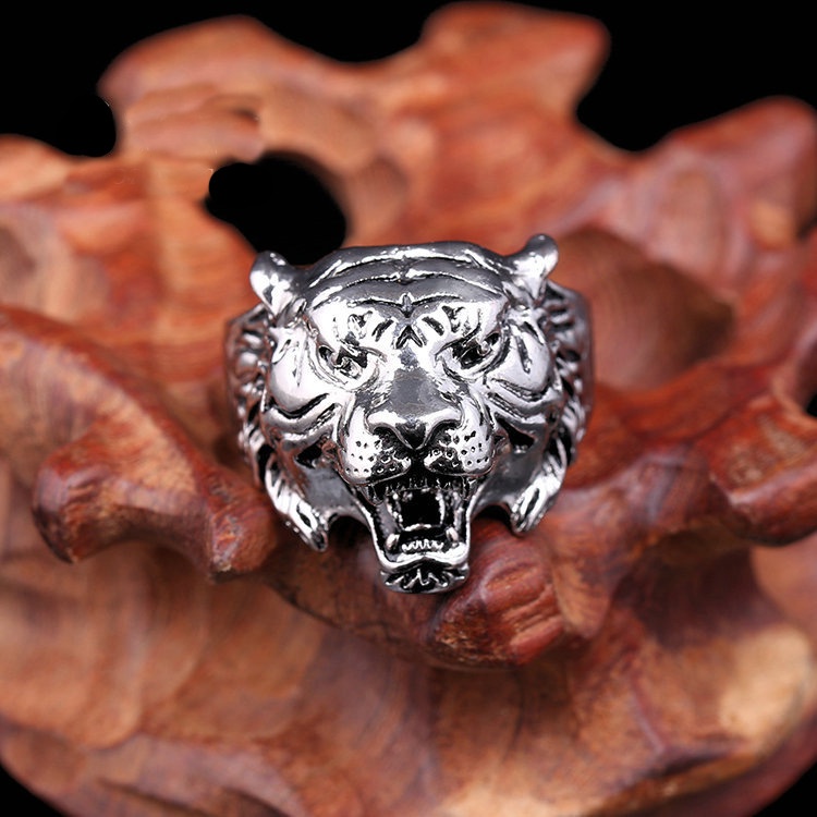 Cincin Desain Kepala Harimau Gaya vintage Eropa Amerika Untuk Pria
