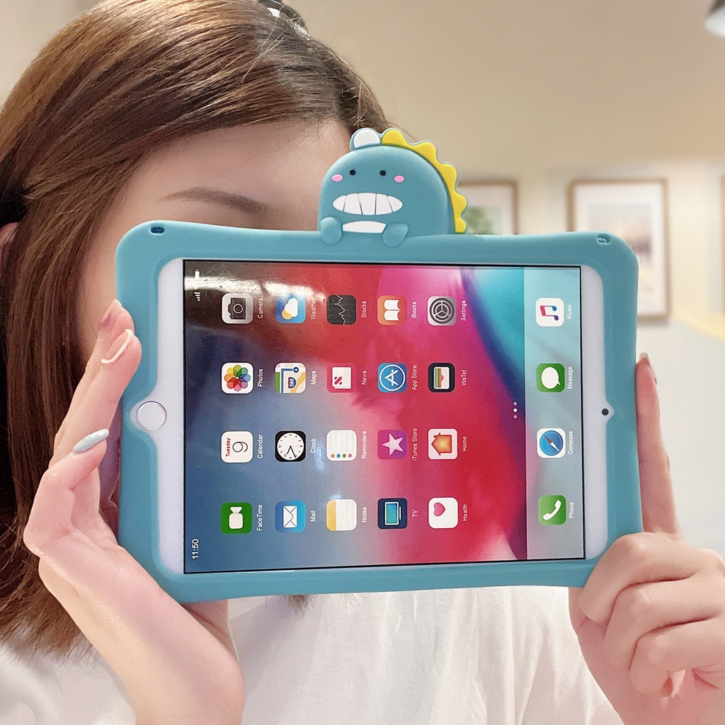 Casing Pelindung 360 Derajat Untuk Xiaomi Redmi Pad (2022) 10.61 &quot;VHU4254IN 5G° Soft Case Silikon Motif Kartun Hewan Dinosaurus Hijau Lucu Ring Stand Rotasi Putar
