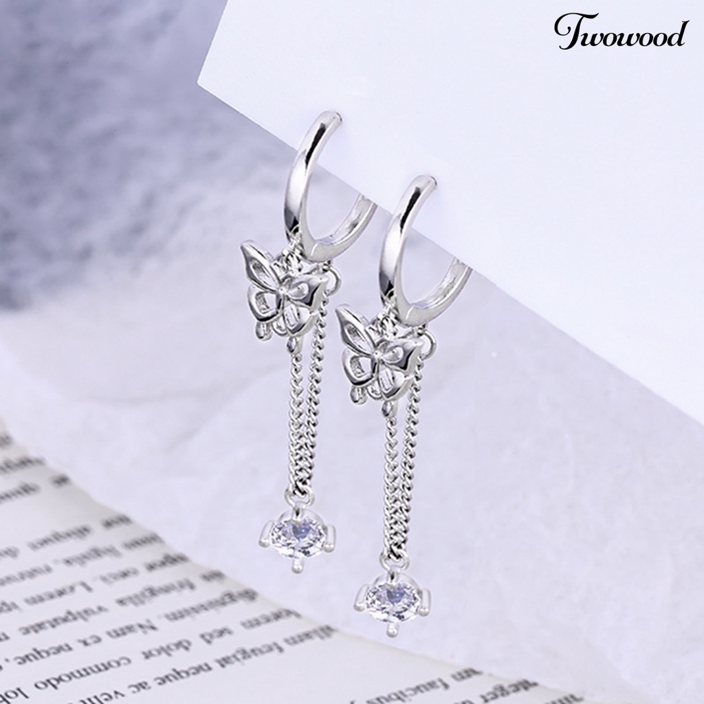 1 Pc Anting Tassel Cubic Zirconia Bentuk Kupu-Kupu Gaya Korea Untuk Wanita