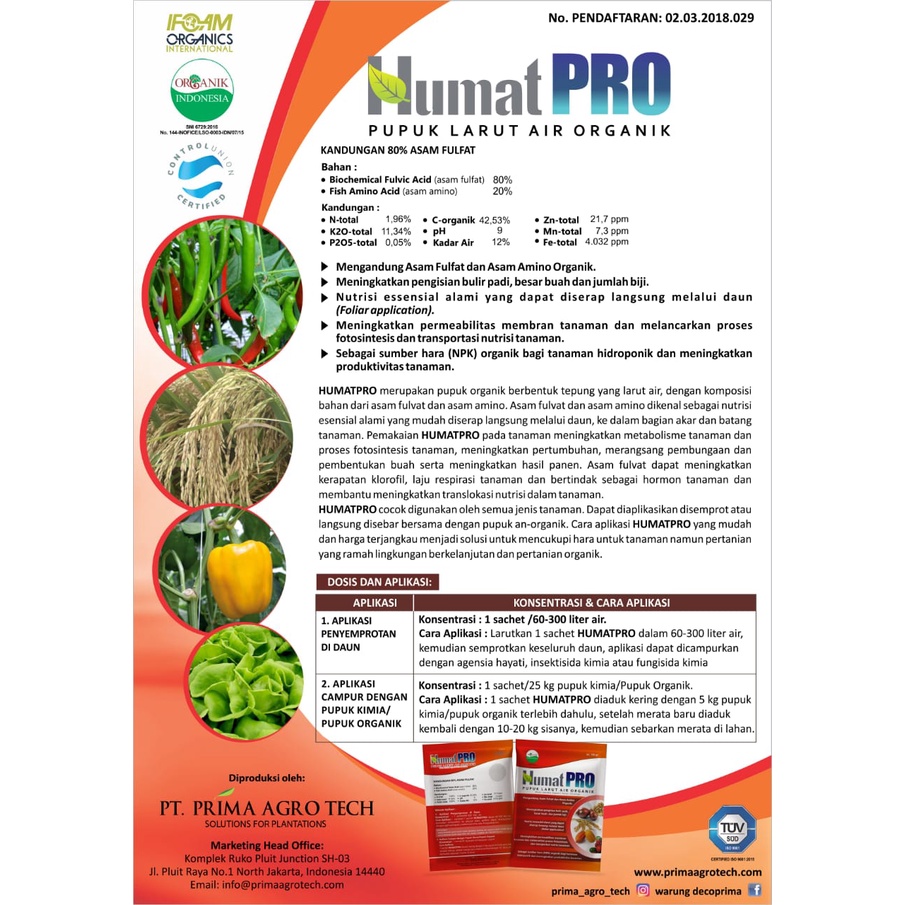 Pupuk Organik Humat Pro 100 Gram Mengandung Asam Fulfat Dan Asam Amino