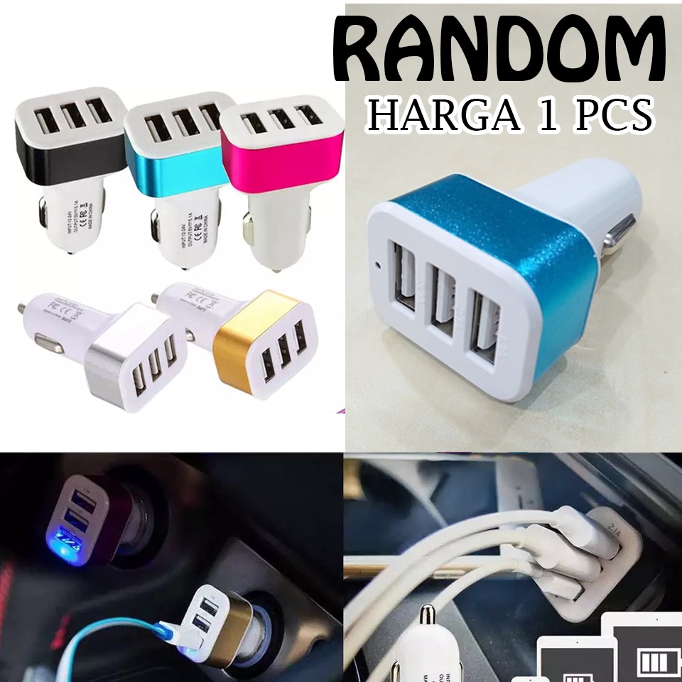 Adaptor Charger Pengisi Daya Mobil USB 3Port Soket In-Car Fast Charger