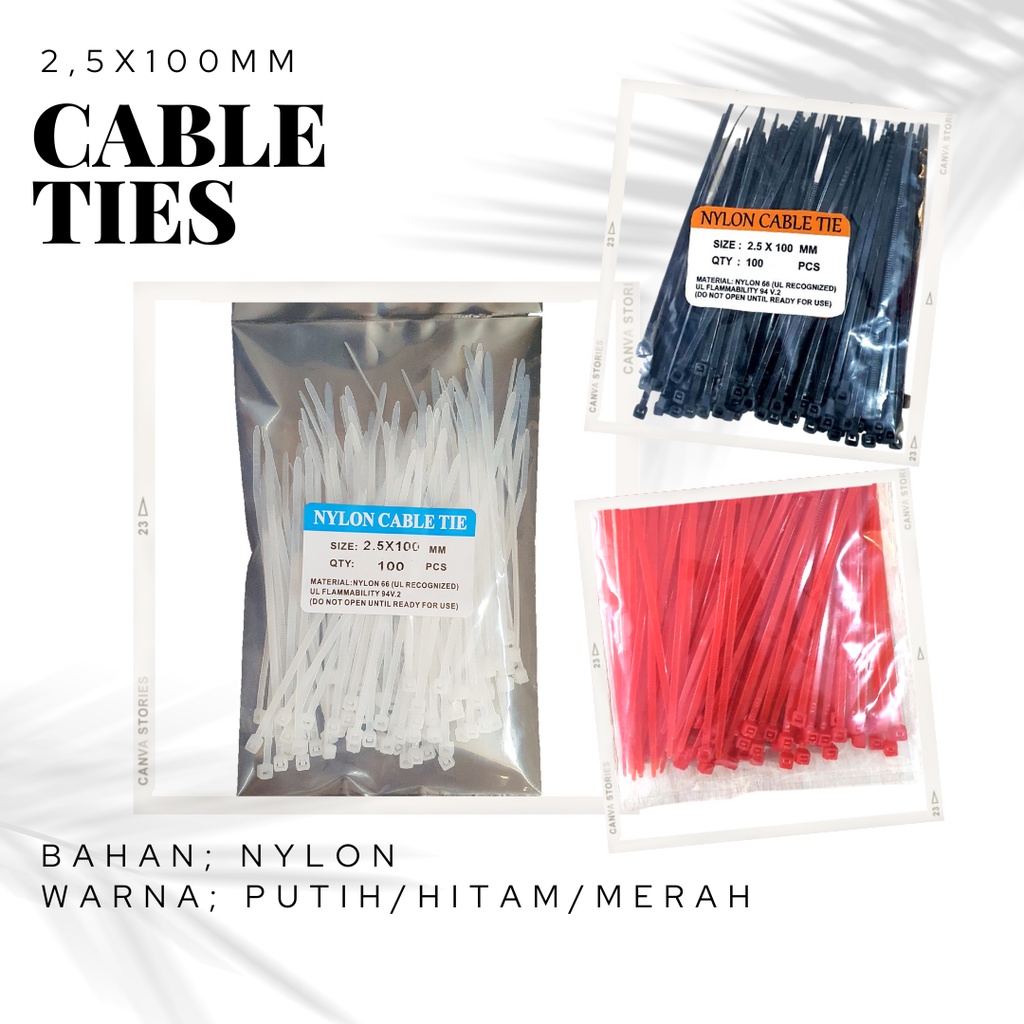 

Kabel ties / Cable ties 2.5x100mm - Putih/Hitam/Merah
