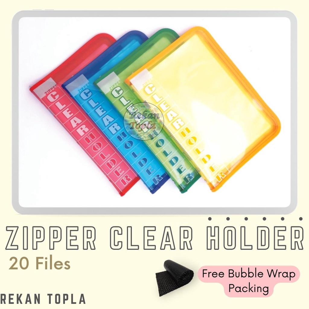 

[GROSIR] Map Dokumen Folio Warna-Warni Resleting Isi 20 lembar/Map Plastik Dokumen/ Zipper Clear Holder Topla