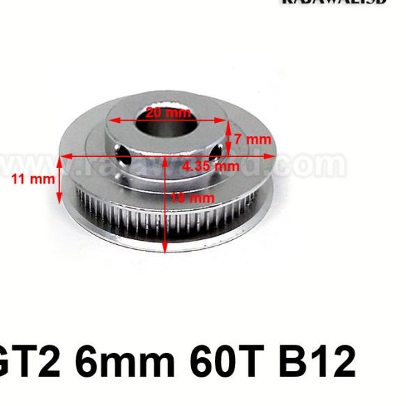 GT2 TIming Pulley 60 Teeth Bore 12mm Belt 6mm