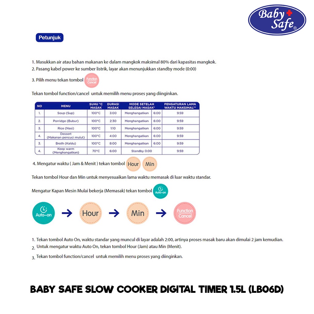 Baby Safe Slow Cooker Digital Timer 1.5L (LB06D) / Alat Masak Makanan Bayi