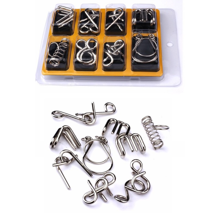 Metal Puzzle Logam 3D Brain Game 8in1 Latih Asah Otak IQ Balita Lansia 8 in 1 kawat besi logam teka teki hiburan