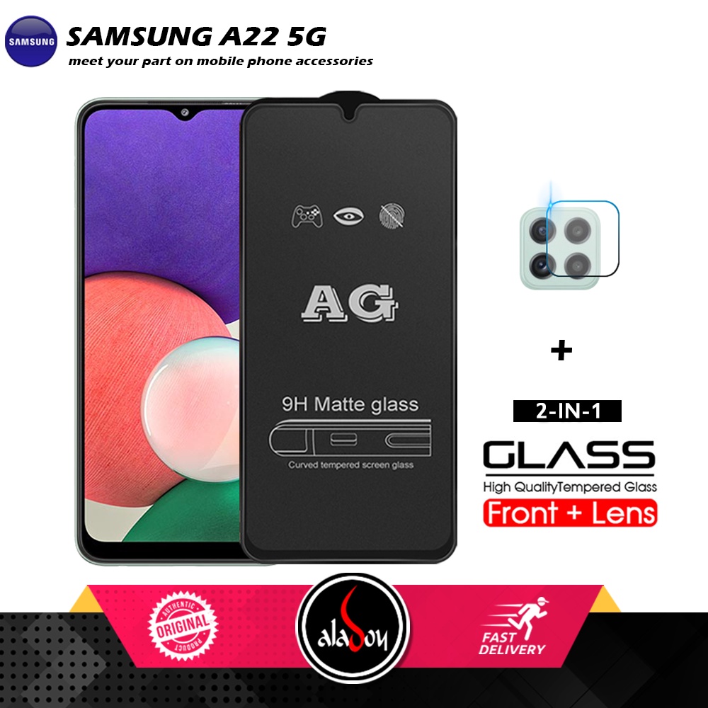 Samsung A22 5G PAKET 2IN1 Tempered Glass Matte Anti Glare Full Layar dan Tempered Glass Kamera