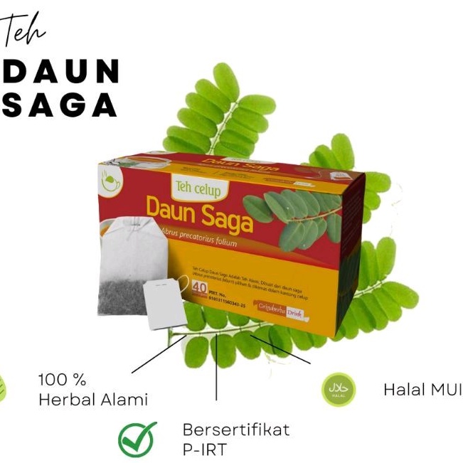 

teh celup daun saga herbal mujarab obat batuk sesak napas radang tenggorokan sariawan isi 20 kantong