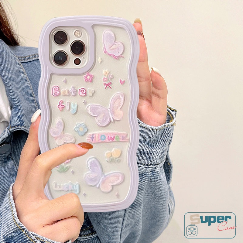 Case Untuk OPPO A16 A17 A57 A54 A15 A55 A17K A12 A5s A7 A74 A78 A96 A95 A16K A1k A77s A53 A3s A76 A12E A5 A9 A35 A52 A16s Reno 8T 8 7 6 Wavy Edge Cartoon Cute Butterfly Lembut Sarung