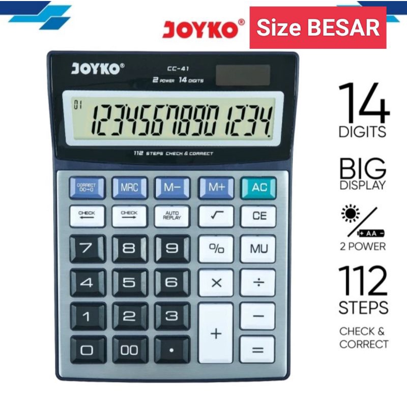 

Kalkulator BESAR Joyko CC-41 / 14 Digits Check Correct Calculator