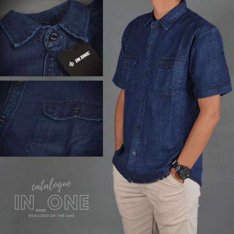 kemeja jeans lengan pendek pria viral terbaru