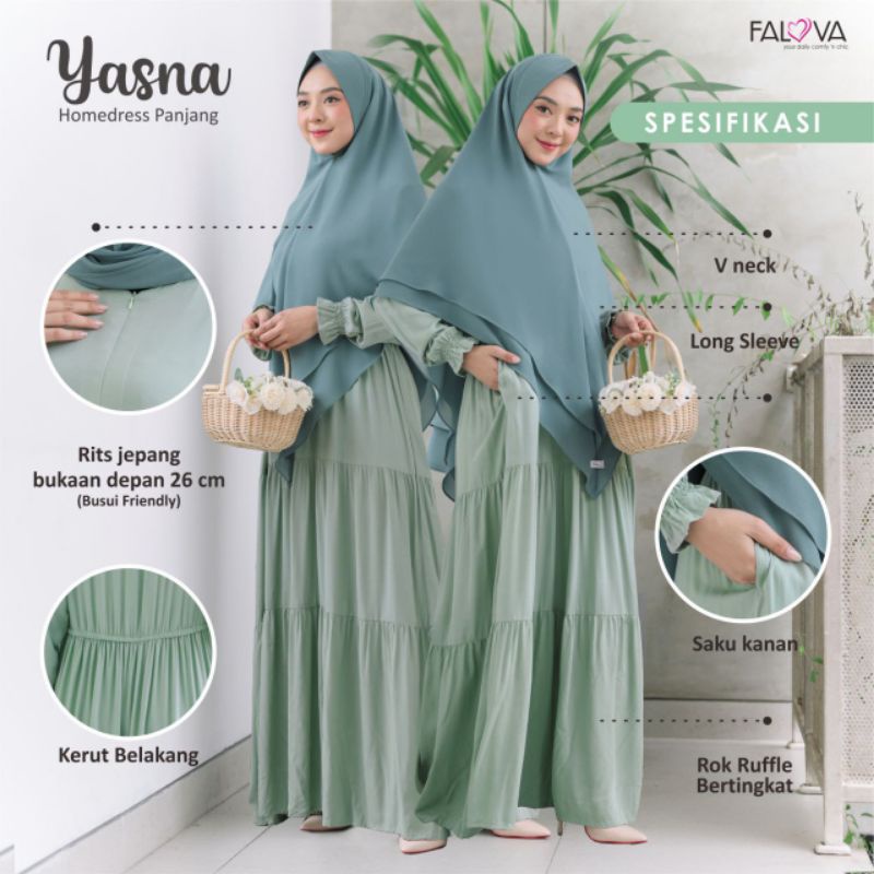 YASNA, Baju Gamis Polos, Homedress Panjang DEWASA  dari Falova-5