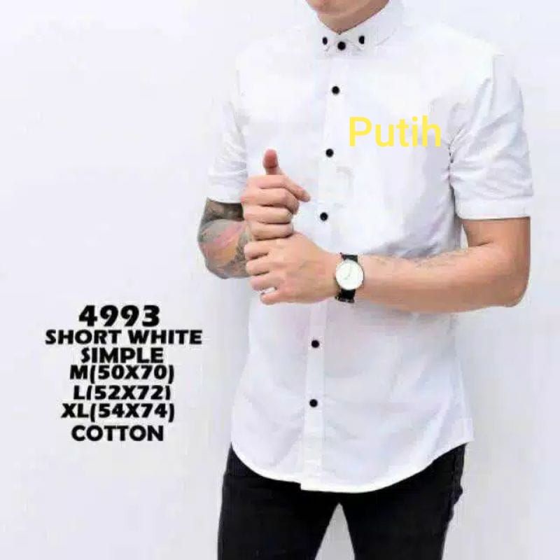 Kemeja Polos Putih Lengan Pendek Poplin Slimfit Bahan Katun Kualitas Premium Distro Hurley