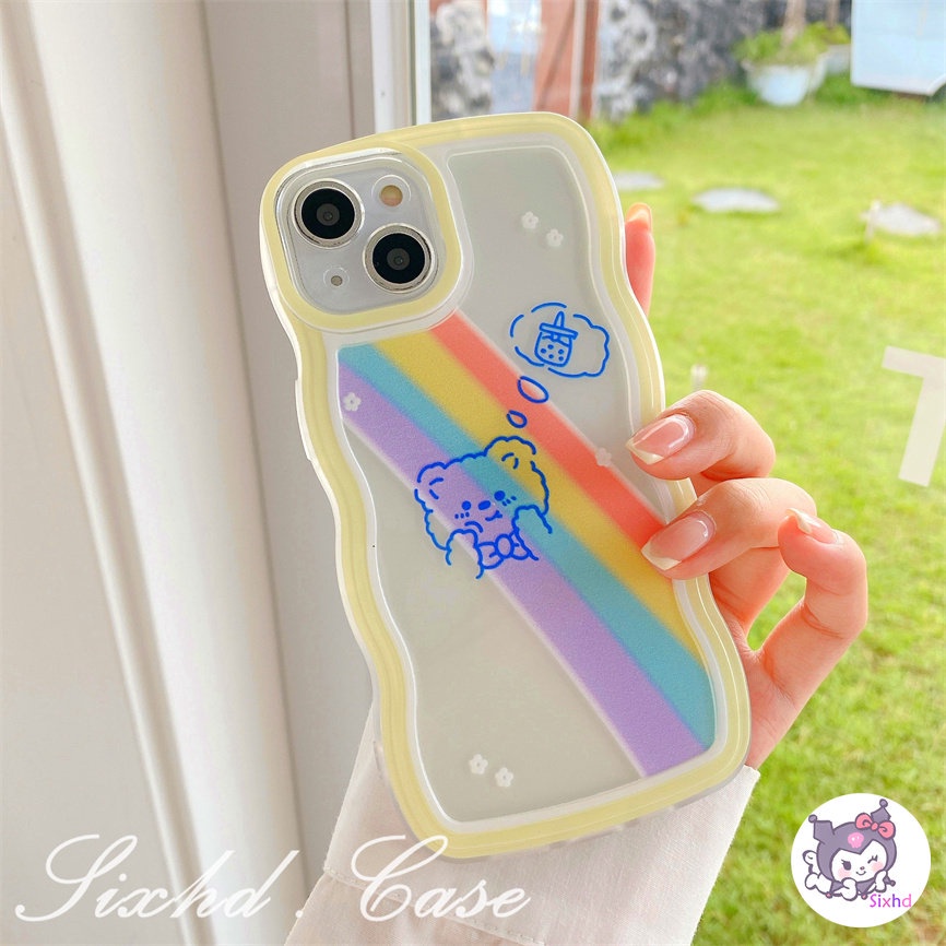OPPO A78 A57 A77s A76 A96 A55 A16K A15 A16 A74 A54 A53 A33 A32 A31 A9 A5 A5s Reno 8T 8Z 7Z 6Z 5Z 5 A95 A94 A93 A92 A77 A52 F9 Wave Edge Cute Rainbow Cartoon Bear Phone Case Soft Cover