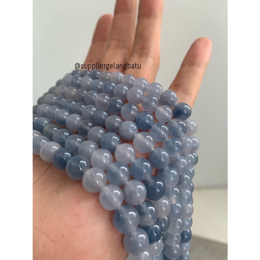 batu 8mm BLUE angelite natural aksesoris biru bahan gelang kalung AKIK