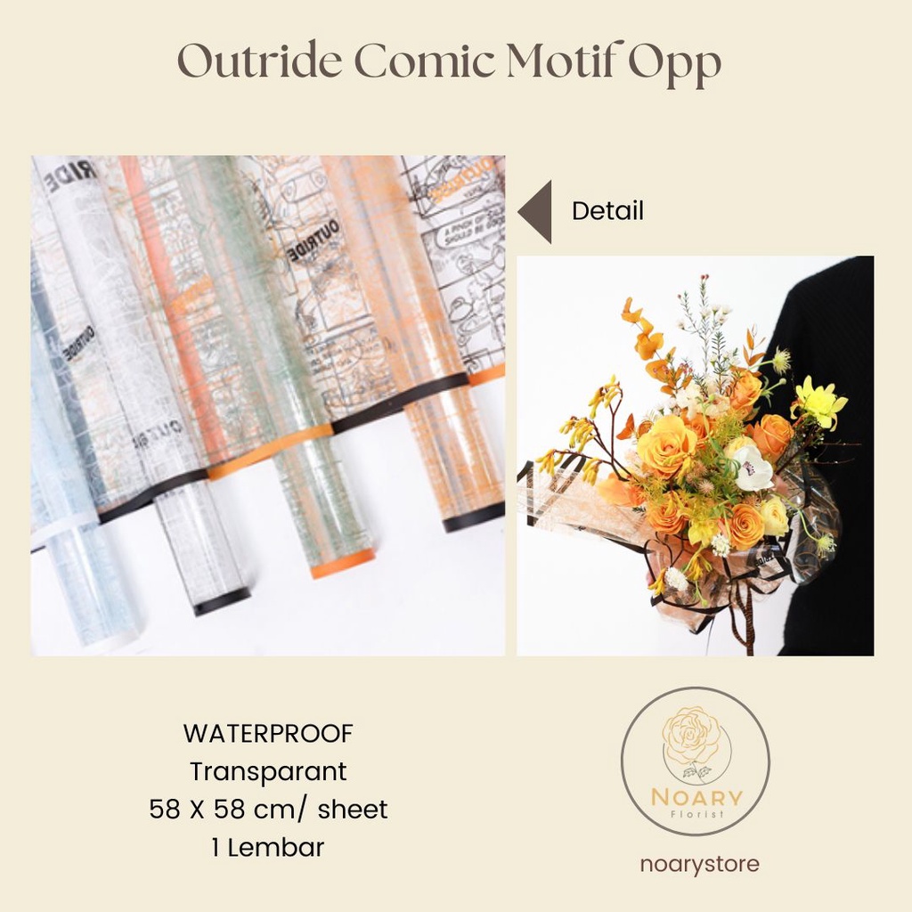 Autride Comic Motif Opp Kertas Bunga Wrapping Cellophane Paperwrap Buket Bunga Bungkusan Bunga / Flower Wrapping / Cellophane / Wrap / Kertas Bunga / Kertas Kado / Flower Paper / Kertas Grosir / Kertas Import / Kertas Cellophane / Florist / Buket Bunga