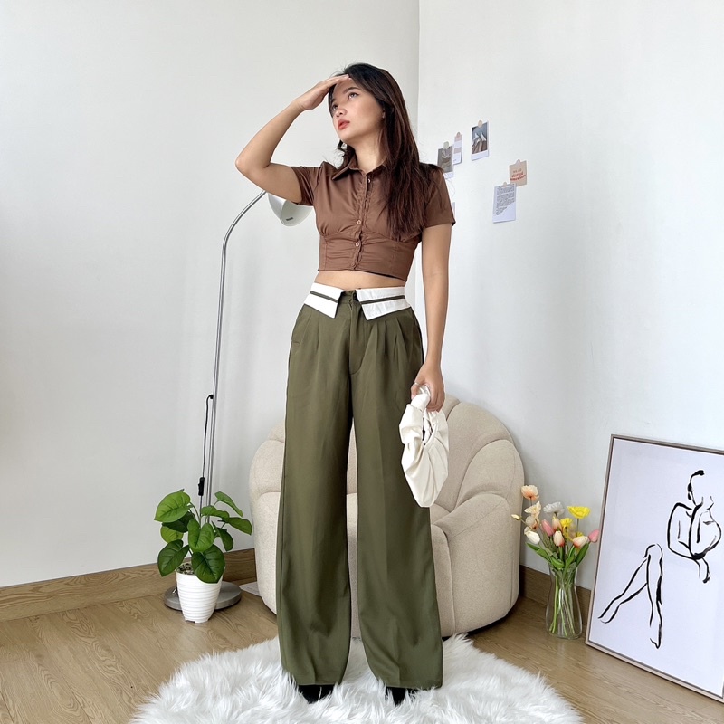 [LOURRA] Minji Collar Pants Wide Pants Kulot Highwaist Jumbo Size Big Size