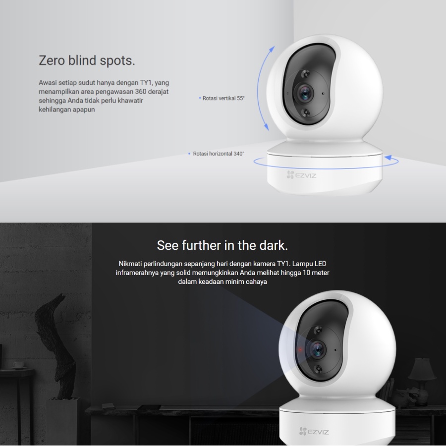 EZVIZ TY1 2MP Smart IP Camera Indoor CCTV Camera Wifi Full HD 1080p 360 Resmi Original Not C6N