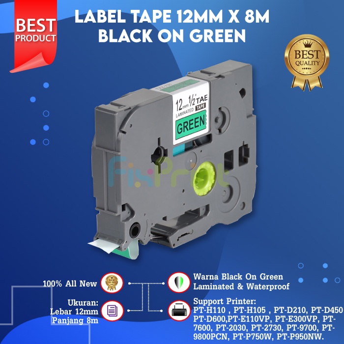 Label Tape Laminated TZE-731 12mm X 8m Black On Green