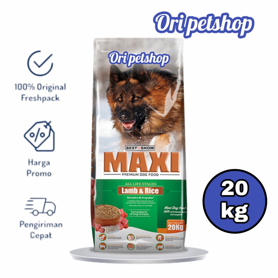 Maxi Dog Adult Lamb &amp; Rice Makanan Anjing Dewasa 20kg - Kargo