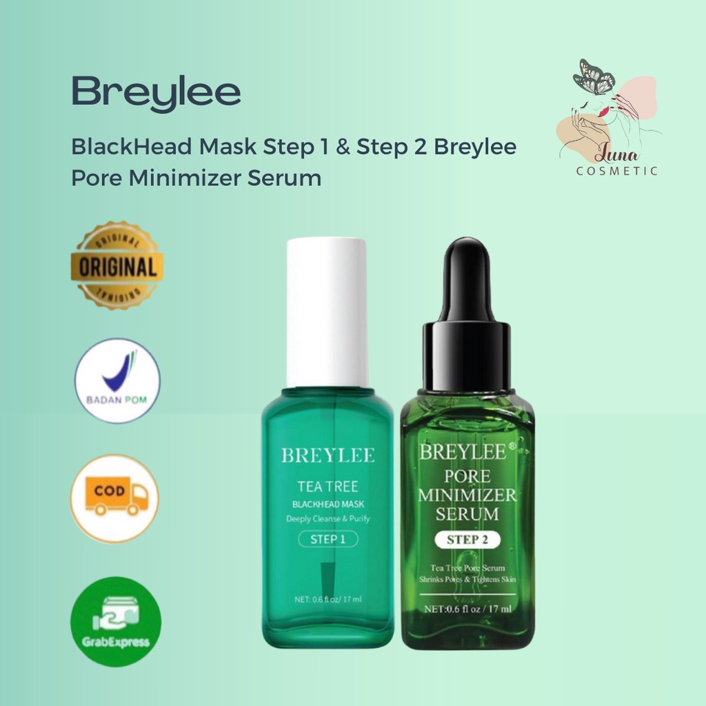 BREYLEE Masker Komedo Penghilang menghilangkan Komedo STEP 1 Blackhead &amp; STEP 2 Pore Serum Versi baru 17ML / BREYLEE Blackhead Remover Mask Step 1 - Pengangkat / Pembersih Komedo , Masker hidung  / BREYLEE Pore Minimizer Serum Step 2 - Mengencangkan
