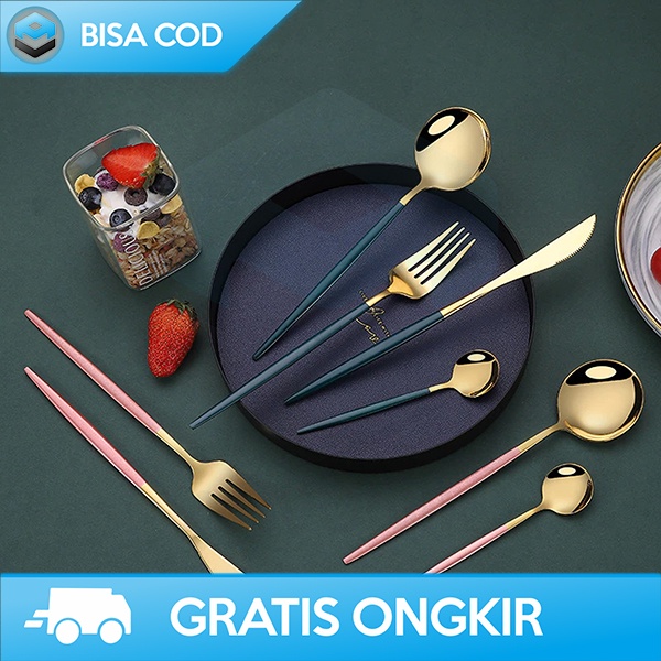 SET ALAT MAKAN SENDOK GARPU PISAU DESAIN ELEGAN MEWAH STAINLESS STEEL